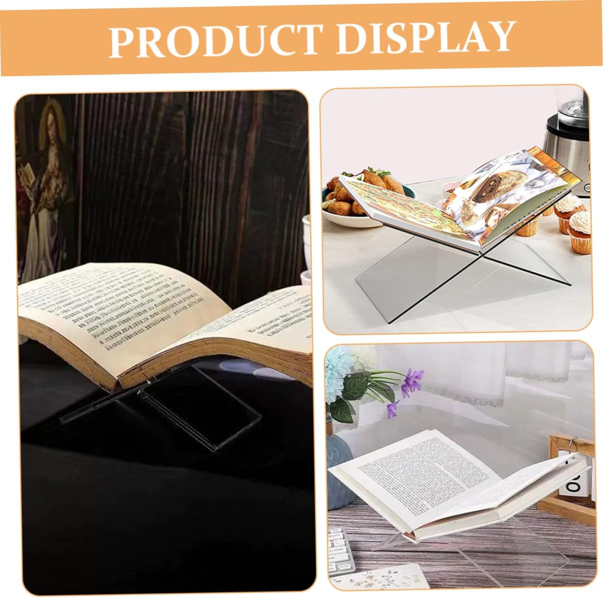 OKUMEYR Acrylic Cookbook Stand Book Holder Display Stand