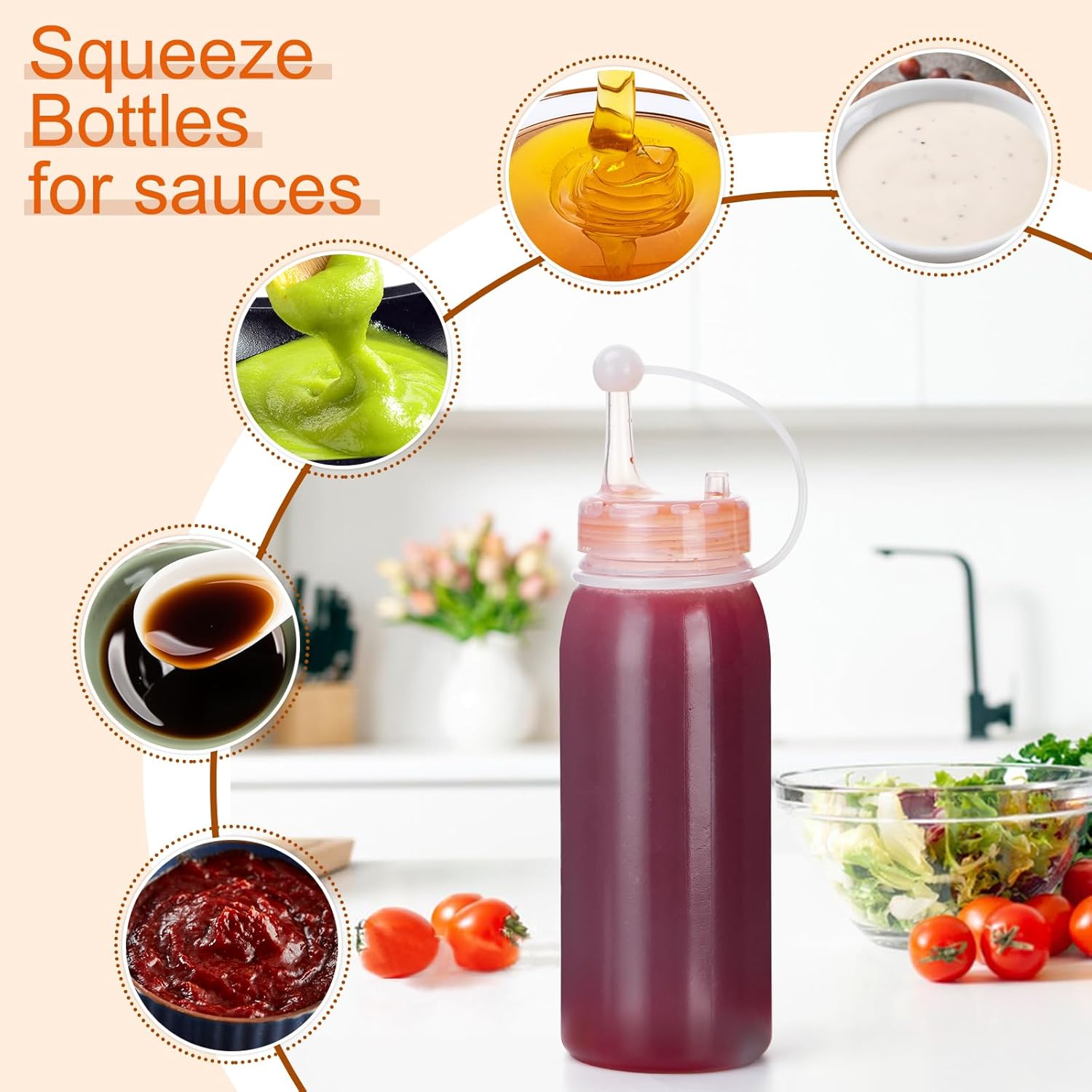 Uceoo Condiment Squeeze Bottles 2 Pack with 2 Funnels