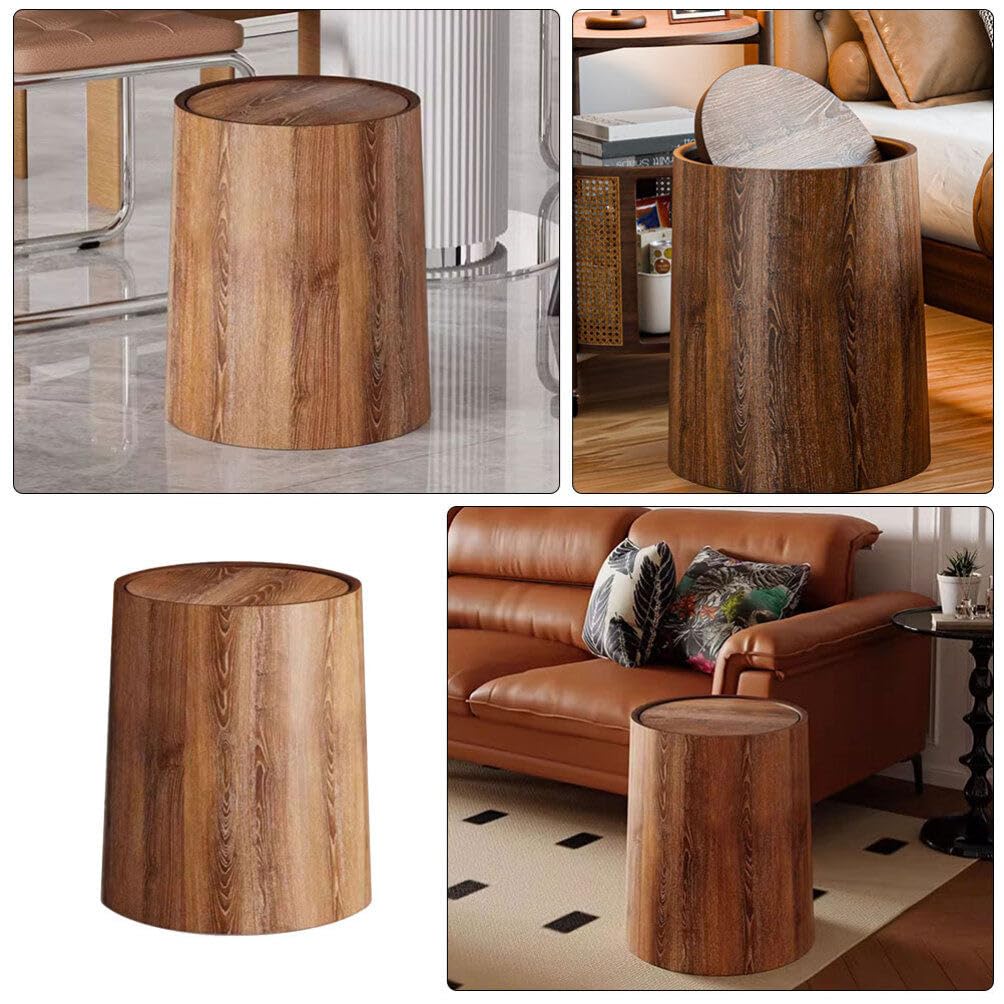 HOLIDYOYO Imitation Wood Grain Flip Lid Waste Bin