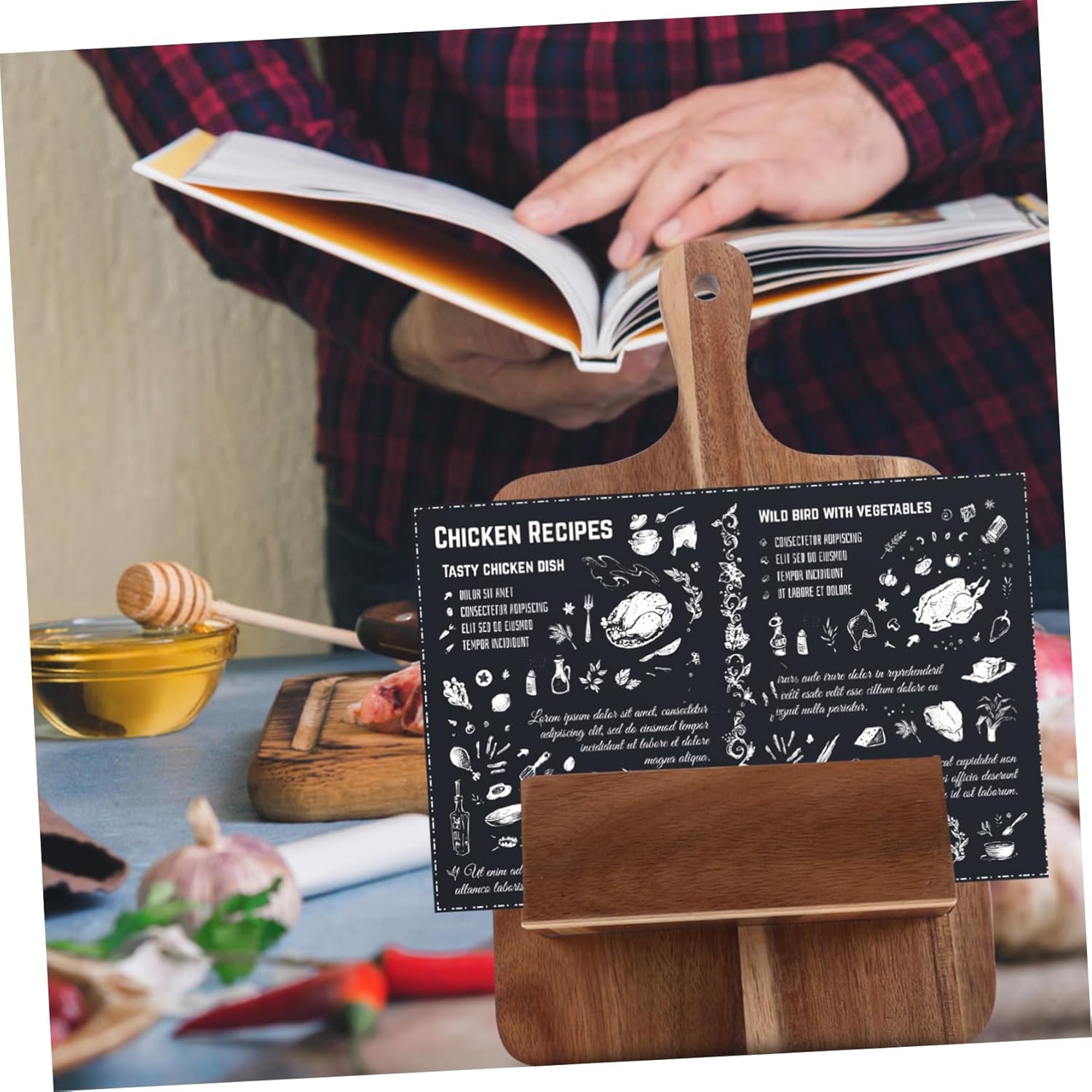 Stylish Wooden Cookbook Holder Stand for Kitchen Counter