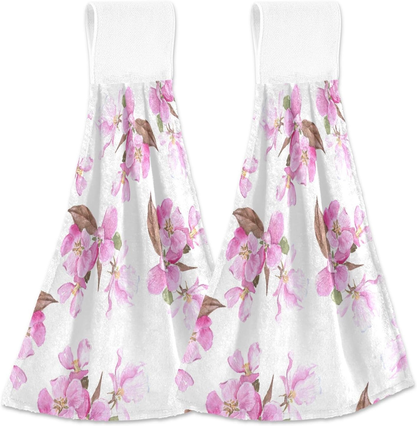 OTVEE Pink Red Apple Flowers Kitchen Towels 2 Pieces