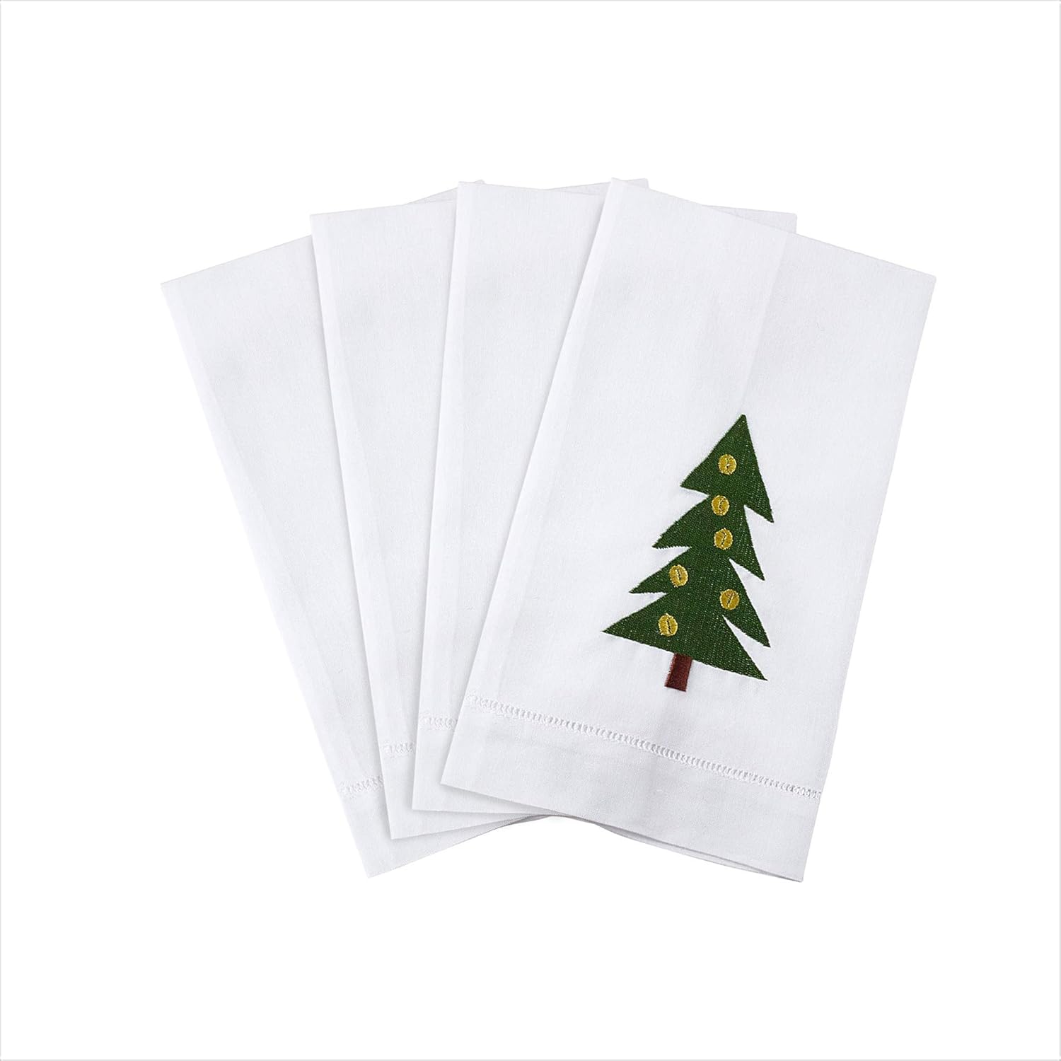 Saro Lifestyle Christmas Tree Embroidered Guest Towel Set of 4 - White