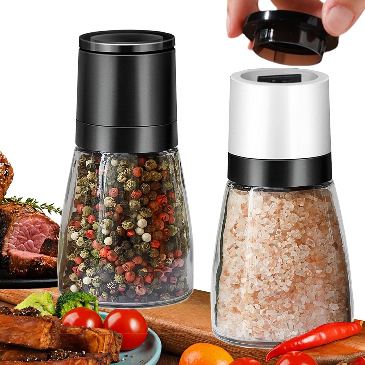 ANDONG Salt Pepper Grinder Set of 2 Black White