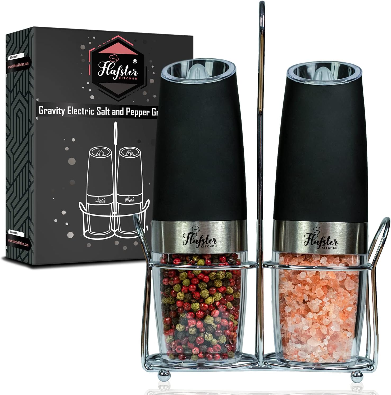Gravity Salt Pepper Grinder Set - Adjustable Coarseness and LED Light