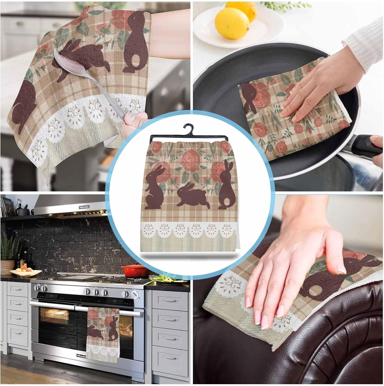ZOE GARDEN Rabbit Lattice Dish Towels 2-PC Set