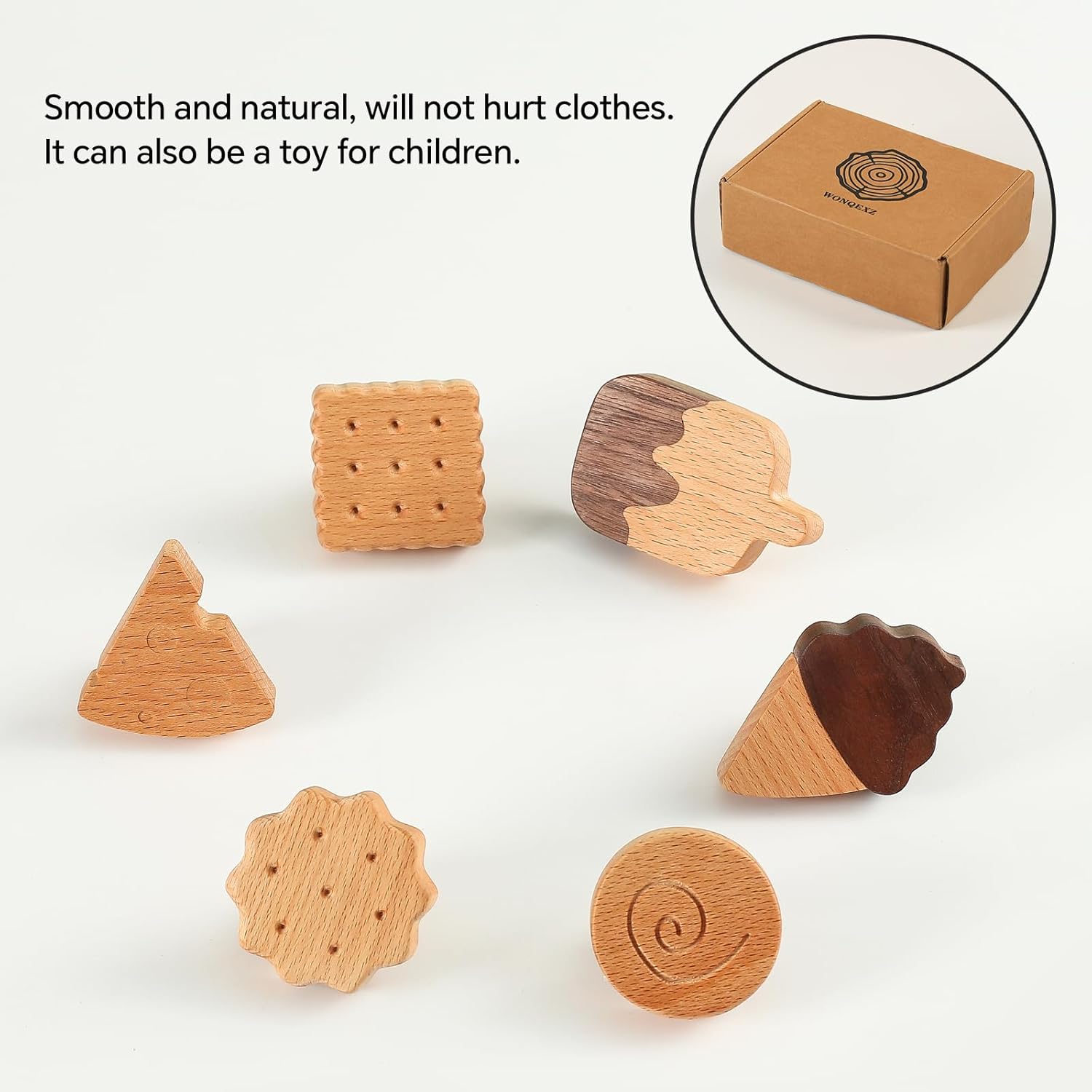 WONQEXZ Wooden Wall Hooks Set of 6 Ice Cream Cookie Design