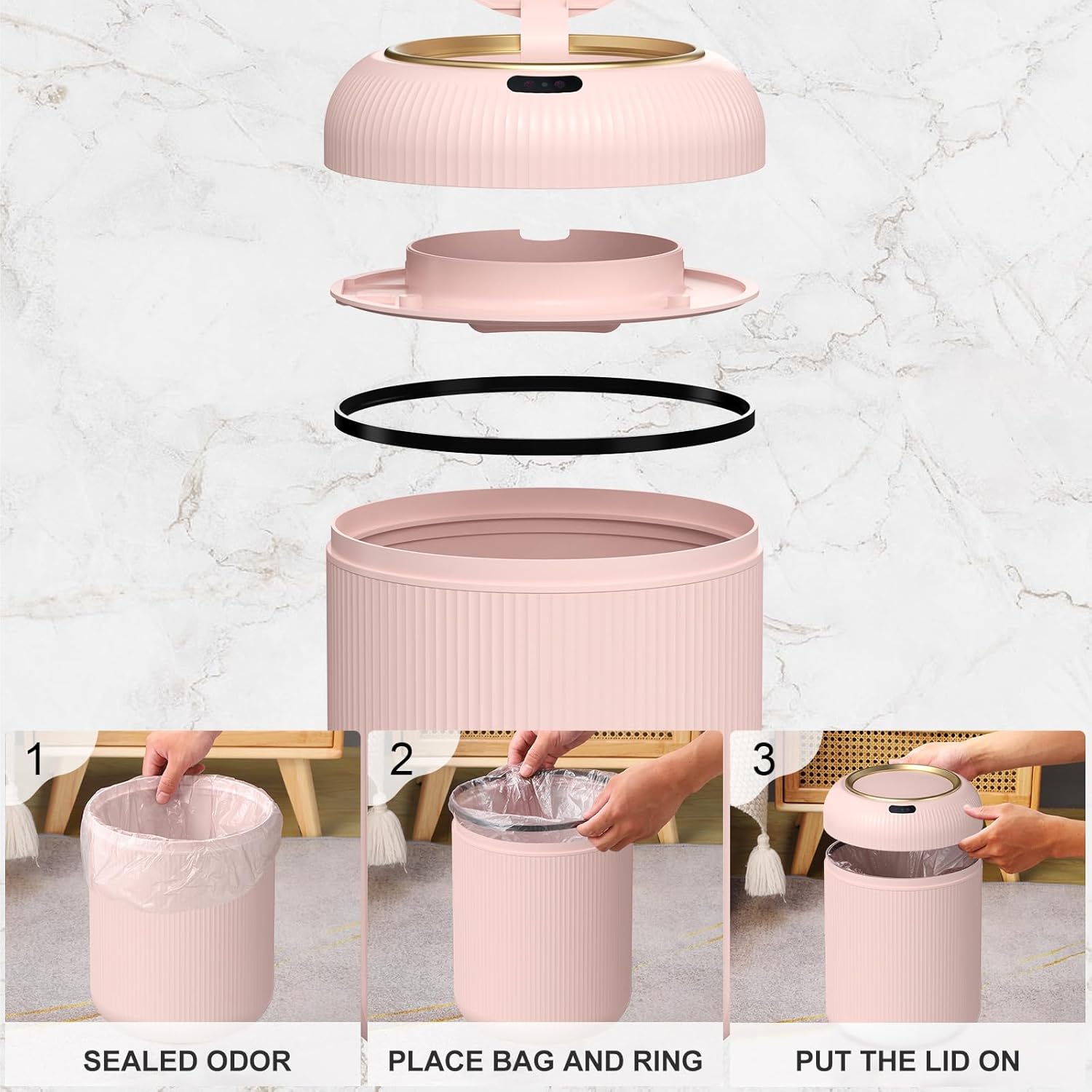 Smart Bathroom Trash Can with Touchless Lid