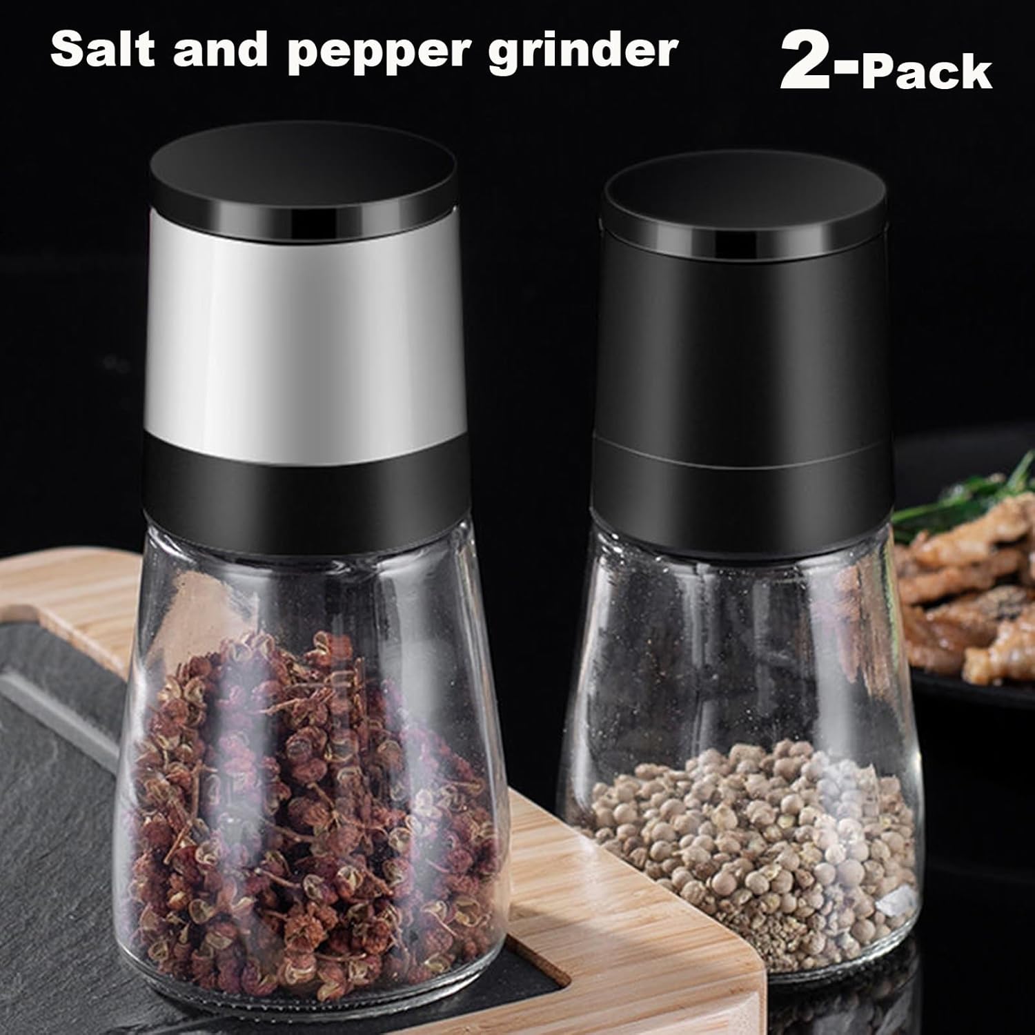 ANDONG Salt Pepper Grinder Set of 2 Black White
