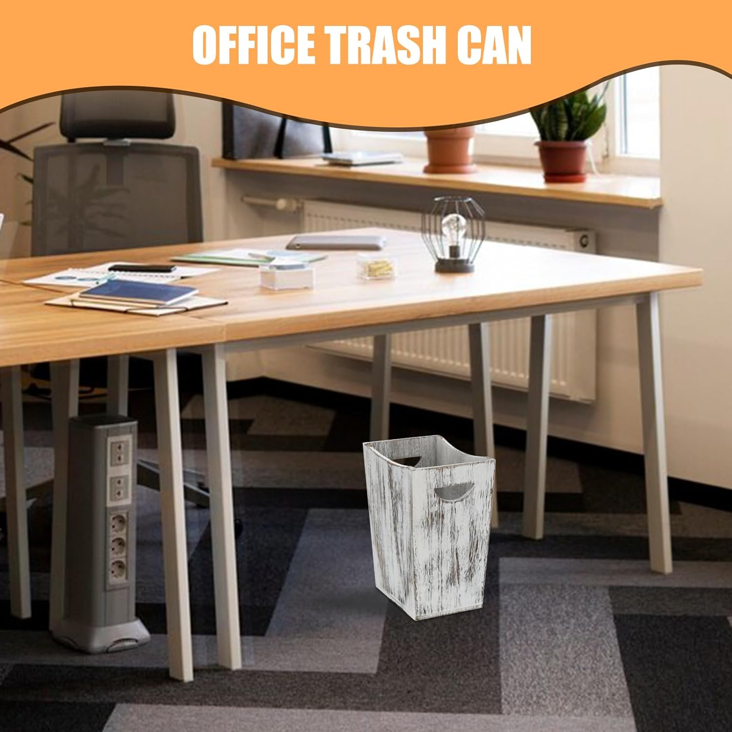 2 Pack Rustic White Wooden Trash Cans with Curve Design