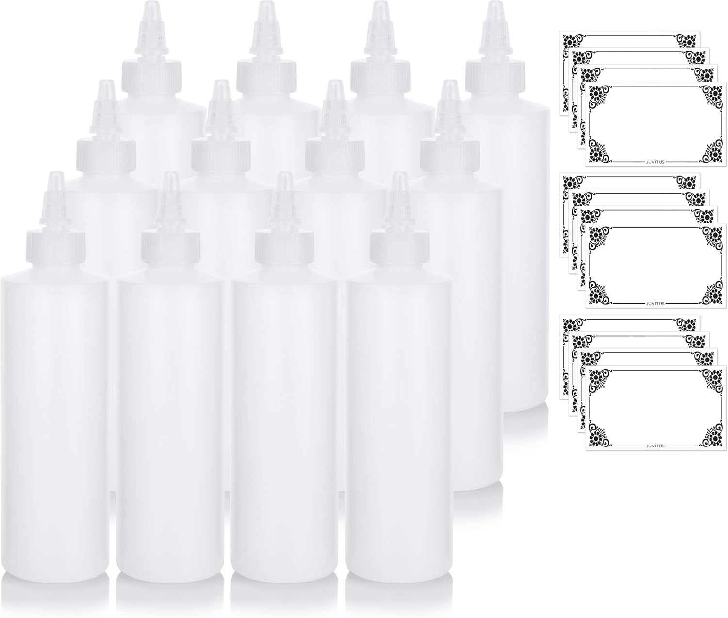 JUVITUS 12 Pack Condiment Squeeze Bottles with Twist Top
