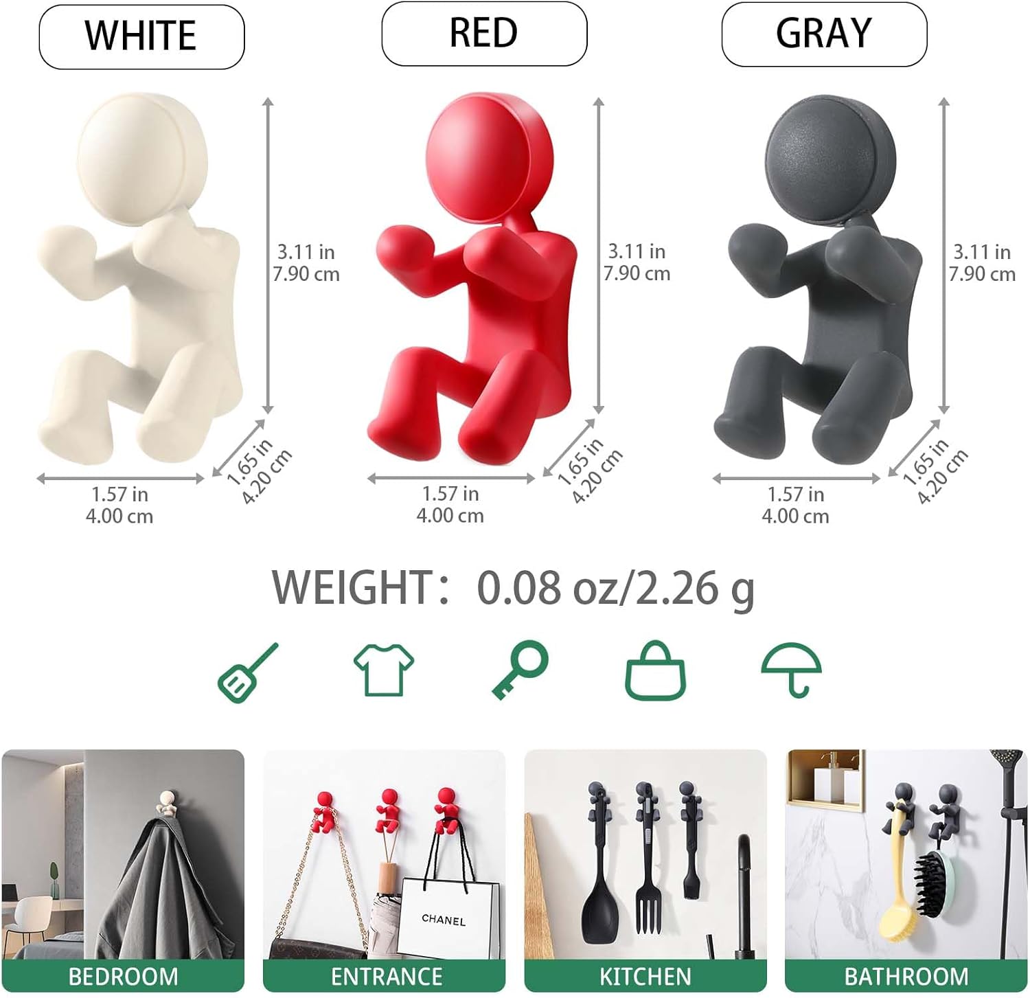 Pariveca Creative Doll Silicone Hooks 4 Pcs Gray