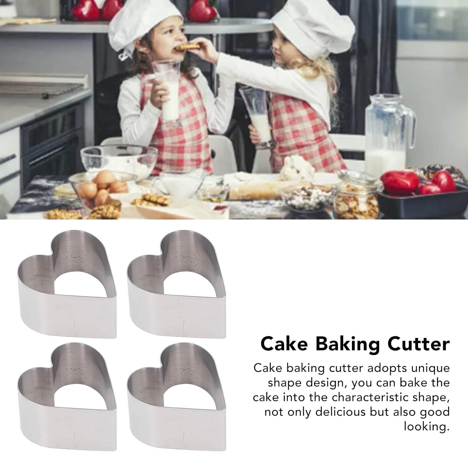 4Pcs Heart Shaped Cake Cutter Set with Lid and Rounded Edges