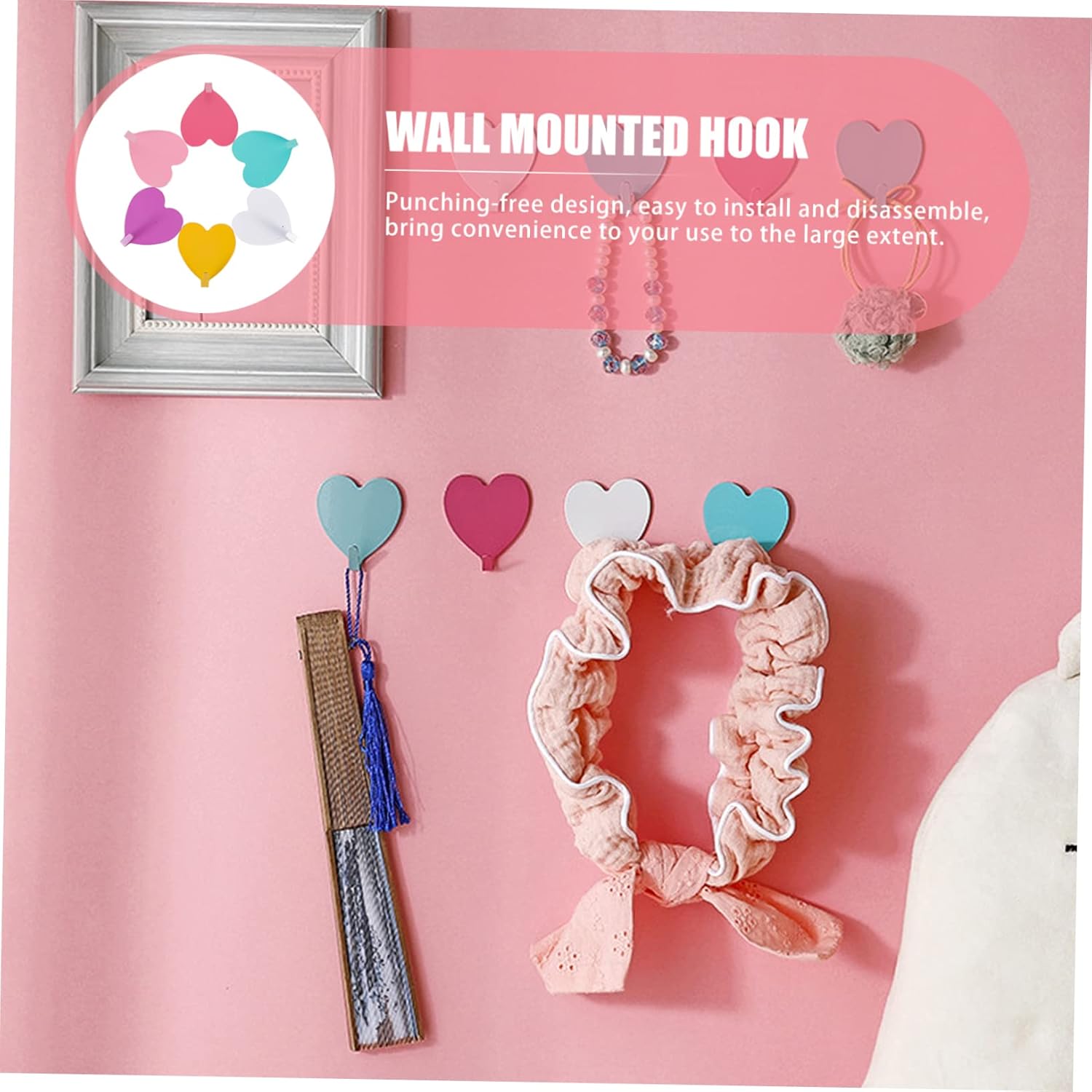 Homoyoyo 12pcs Heart Shaped Wall Hooks - Adhesive Key Coat Hangers for Home