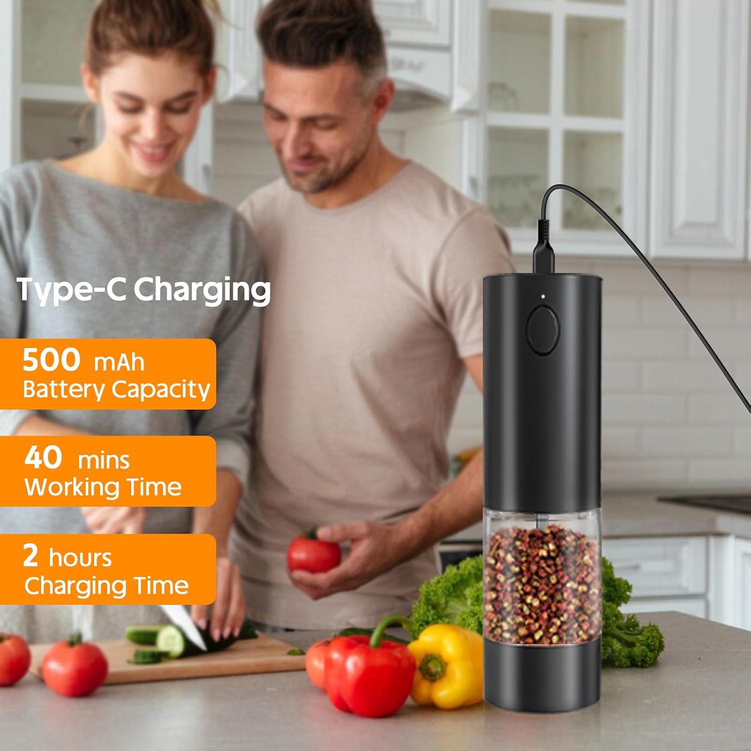 Electric Salt Pepper Grinder Set with LED Light