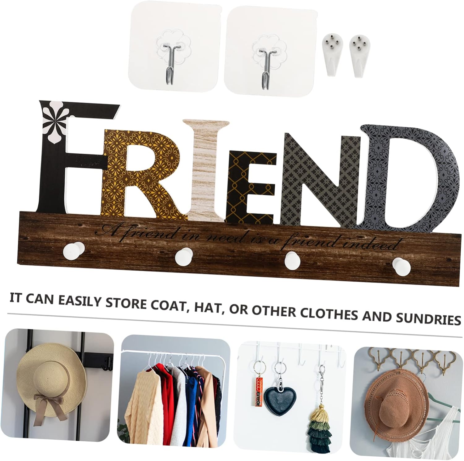 PRETYZOOM Wooden Wall Hook for Clothes and Hats