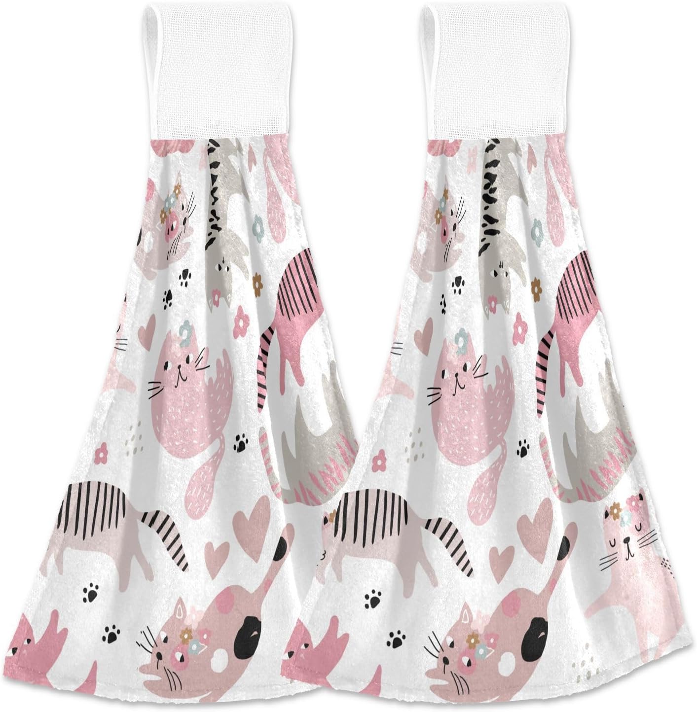 OTVEE Cute Girl Cat Pattern Dish Towels 2 Pieces 1