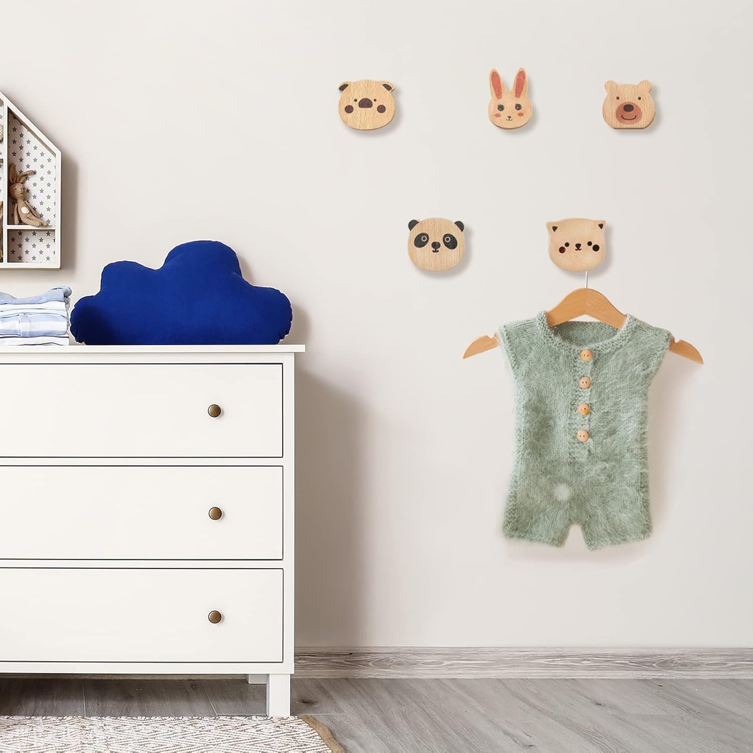 WONQEXZ Set of 5 Wooden Animal Wall Hooks