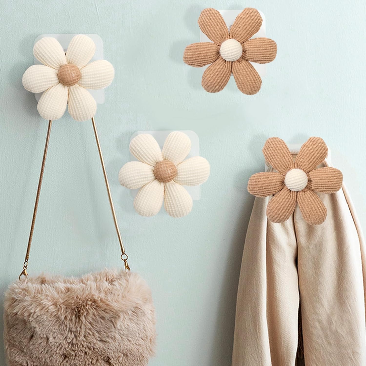 2 Pack Adhesive Wall Hooks with Flower Design Khaki 1
