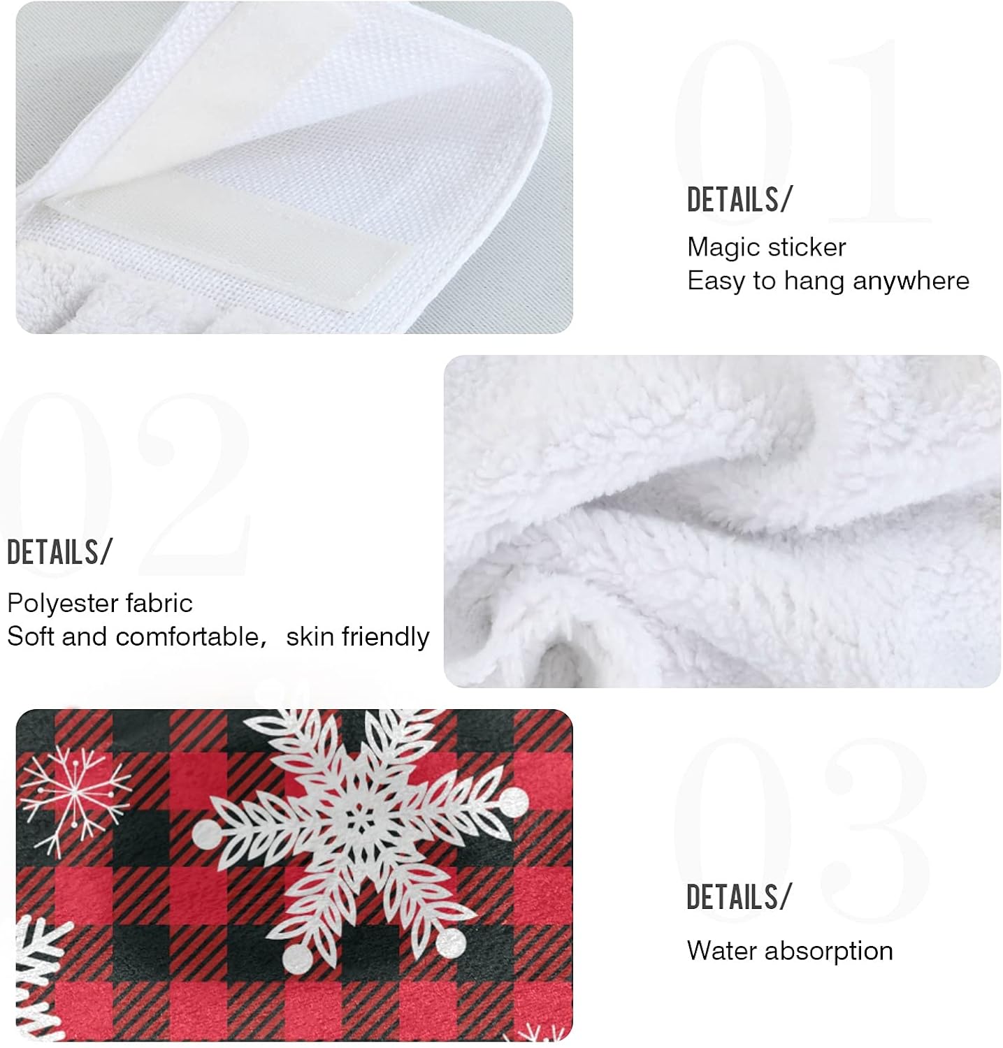 Vnurnrn 2-Pack Hand Towels with Velcro Hanging Design