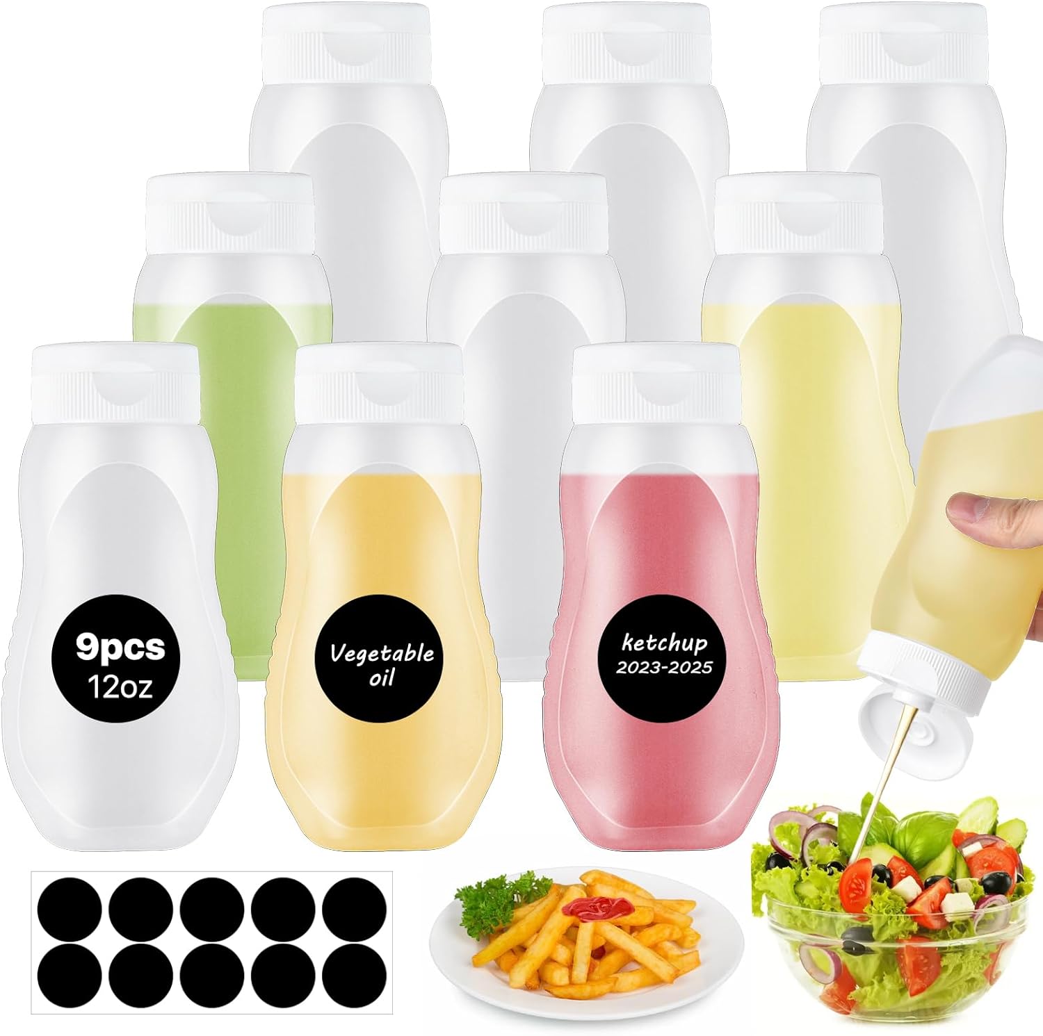 Akamino 9 Pcs Condiment Squeeze Bottles with Flip Top