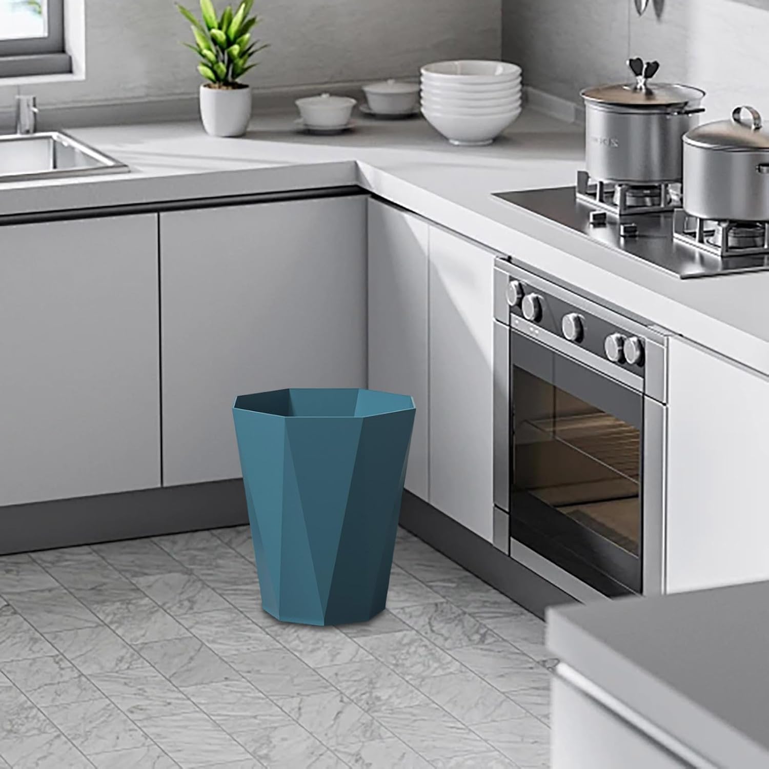 Polygon Small Trash Can - Blue Compact Stylish