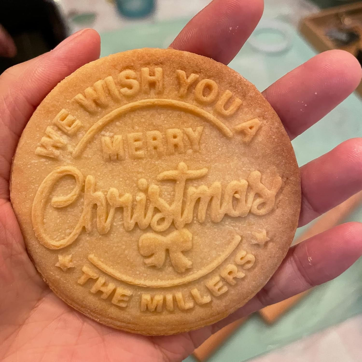 Personalized Family Name Cookie Stamp with Merry Christmas Pattern