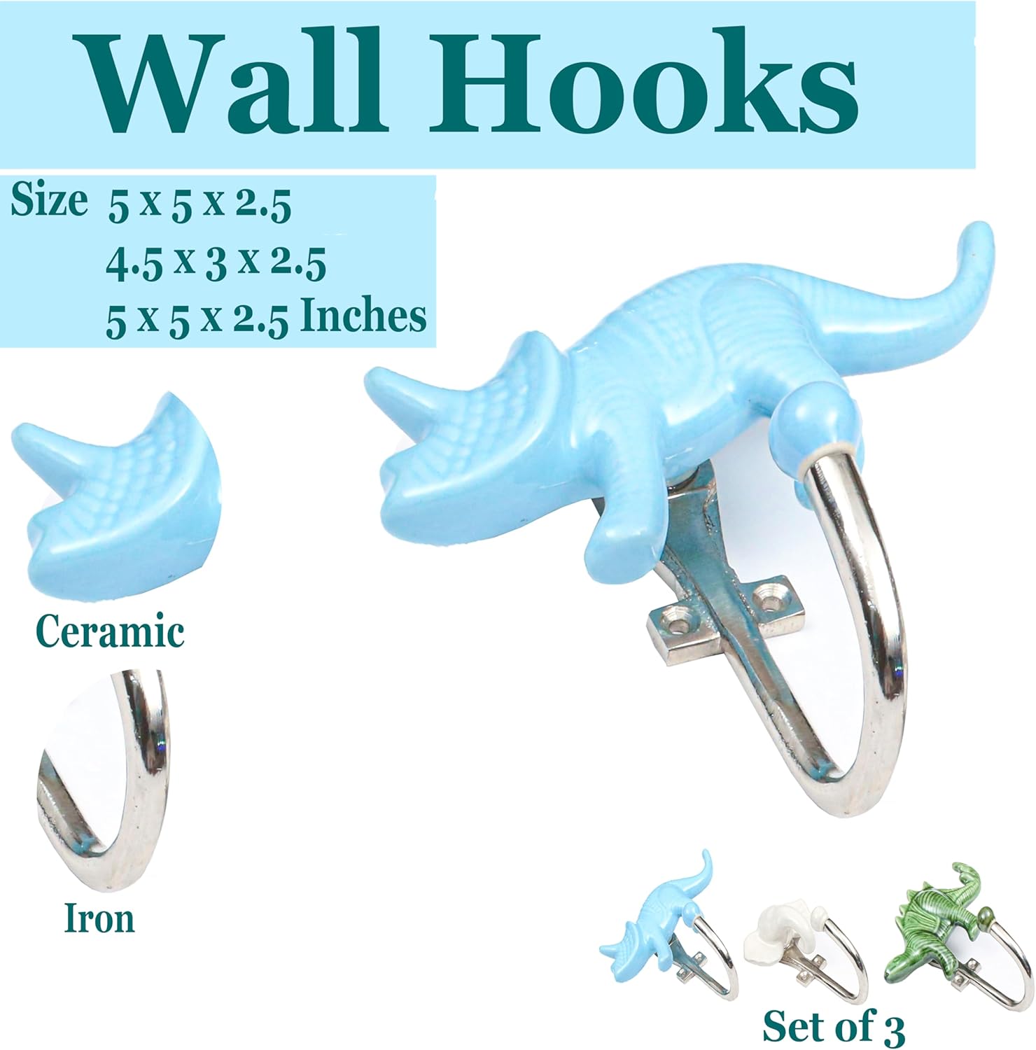 Alpha Living Home - Ceramic Wall Hooks Set of 3 Animal Shaped