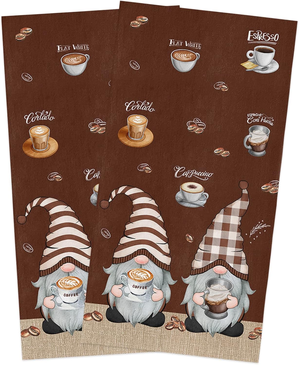 ZOE GARDEN Brown Gnome Kitchen Towels 2 Pack