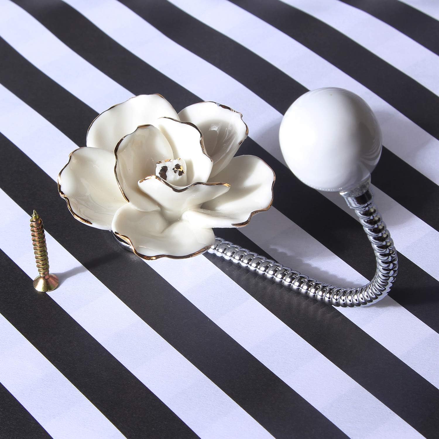 MDPLY 3D Flower Ceramic Wall Hooks Set 2Pcs White
