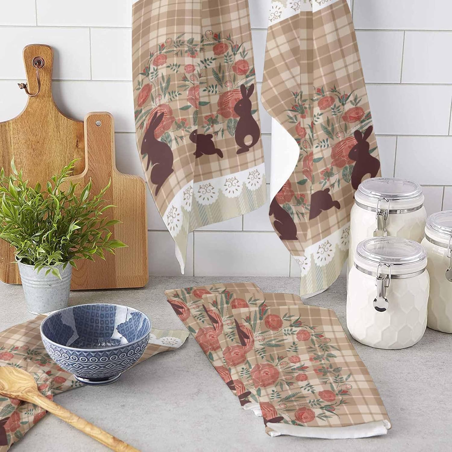 ZOE GARDEN Rabbit Lattice Dish Towels 2-PC Set
