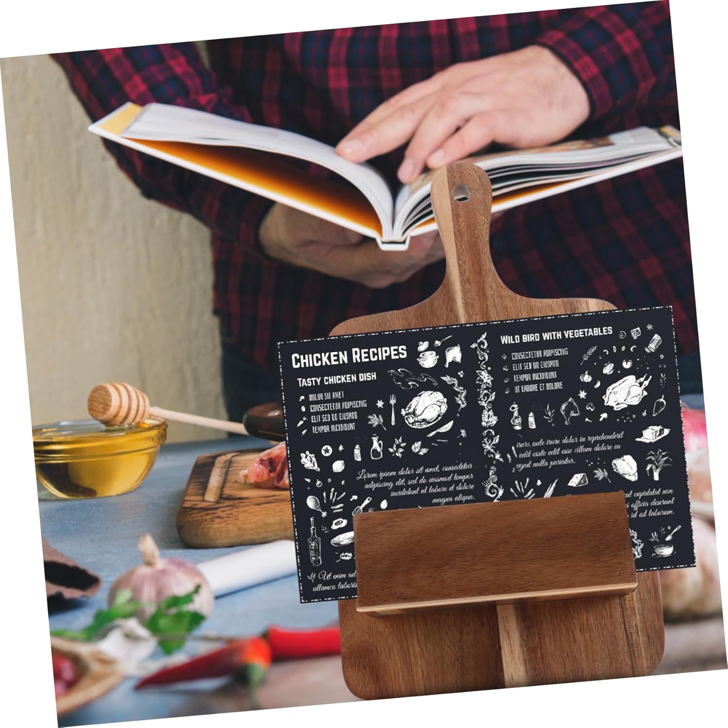 OKUMEYR Wooden Recipe Stand Wall-Mount Kitchen Holder