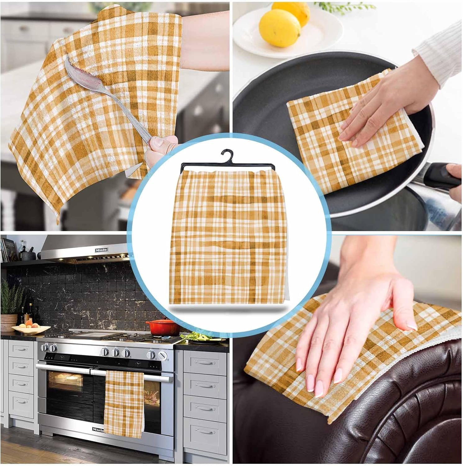 ZOE GARDEN Brown Orange Plaid Dish Towels 4-PC 18x28