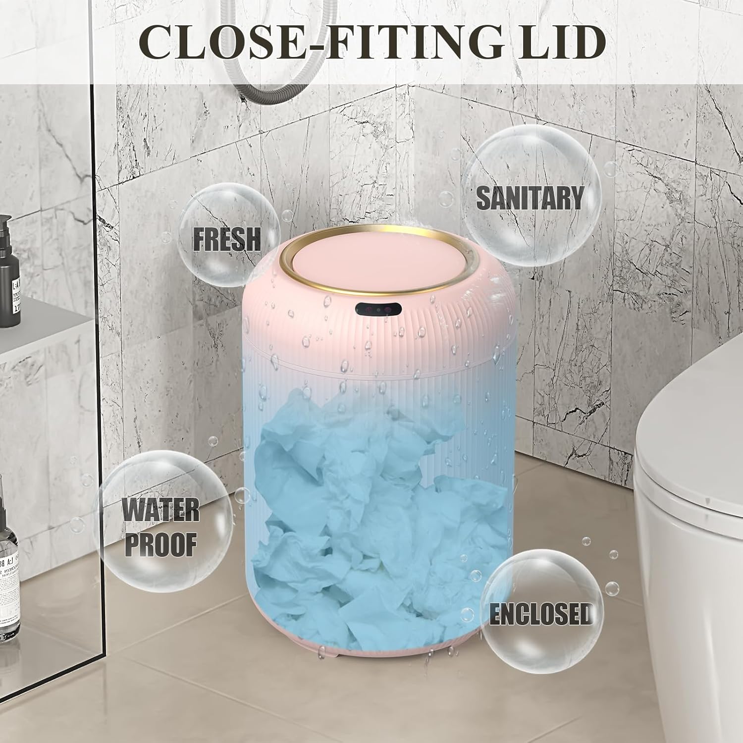 Smart Bathroom Trash Can with Touchless Lid
