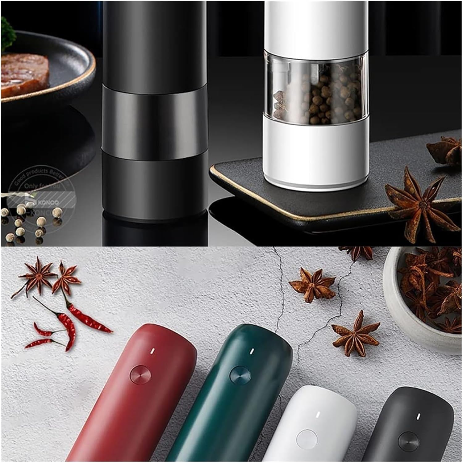 Electric Gravity Pepper Grinder with Adjustable Coarseness and LED Light