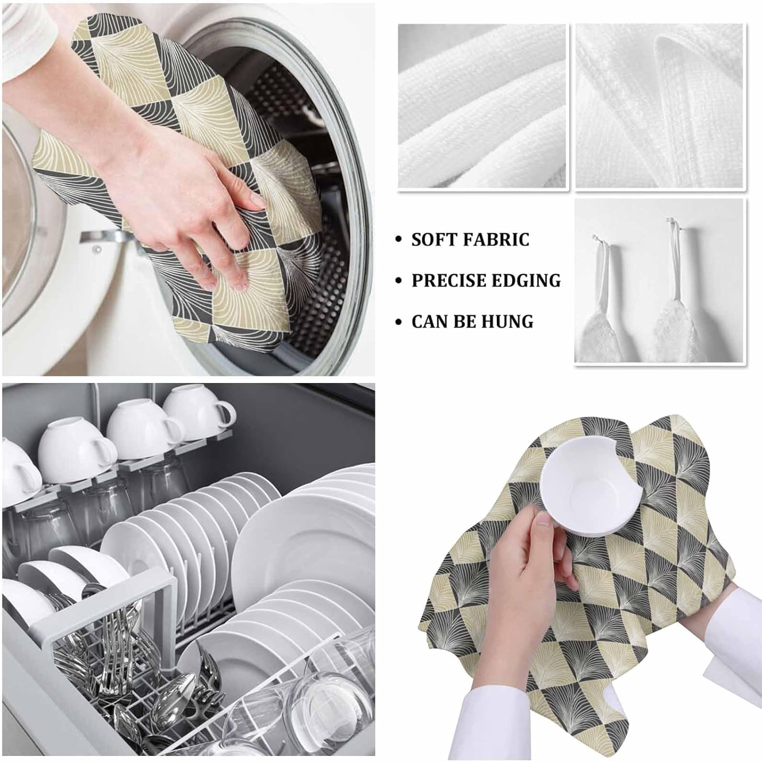 ZOE GARDEN Modern Black Yellow Geometric Dish Towels 2-PC 18x28