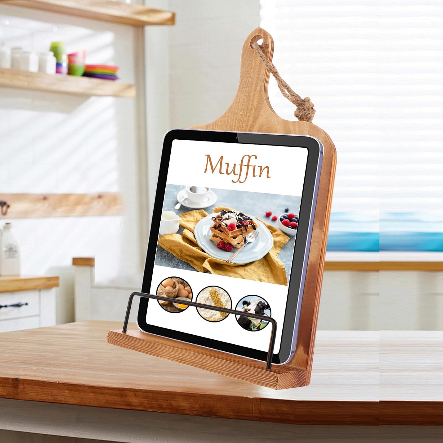 2 Pack Wooden Cookbook Stand for Kitchen Counter 1