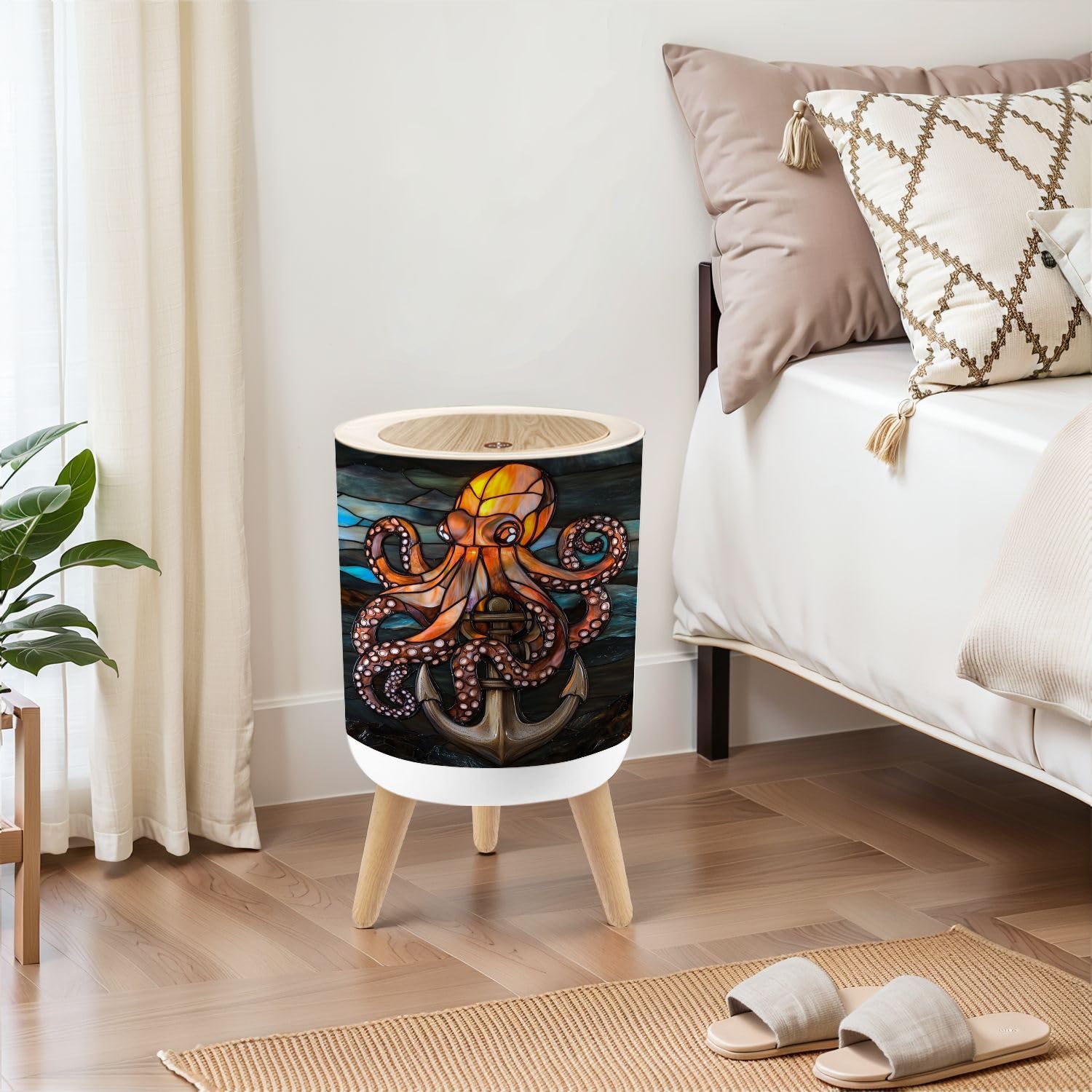 Vintage Stained Glass Octopus Trash Can 18 Gallon