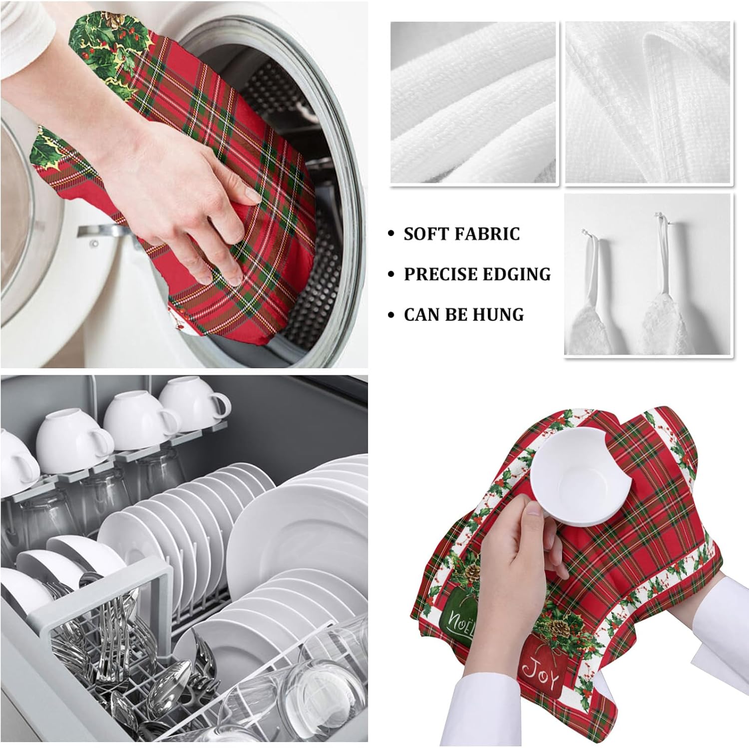 ZOE GARDEN Christmas Lattice Kitchen Towels 2-Pack 18x28 Red Buffalo Design