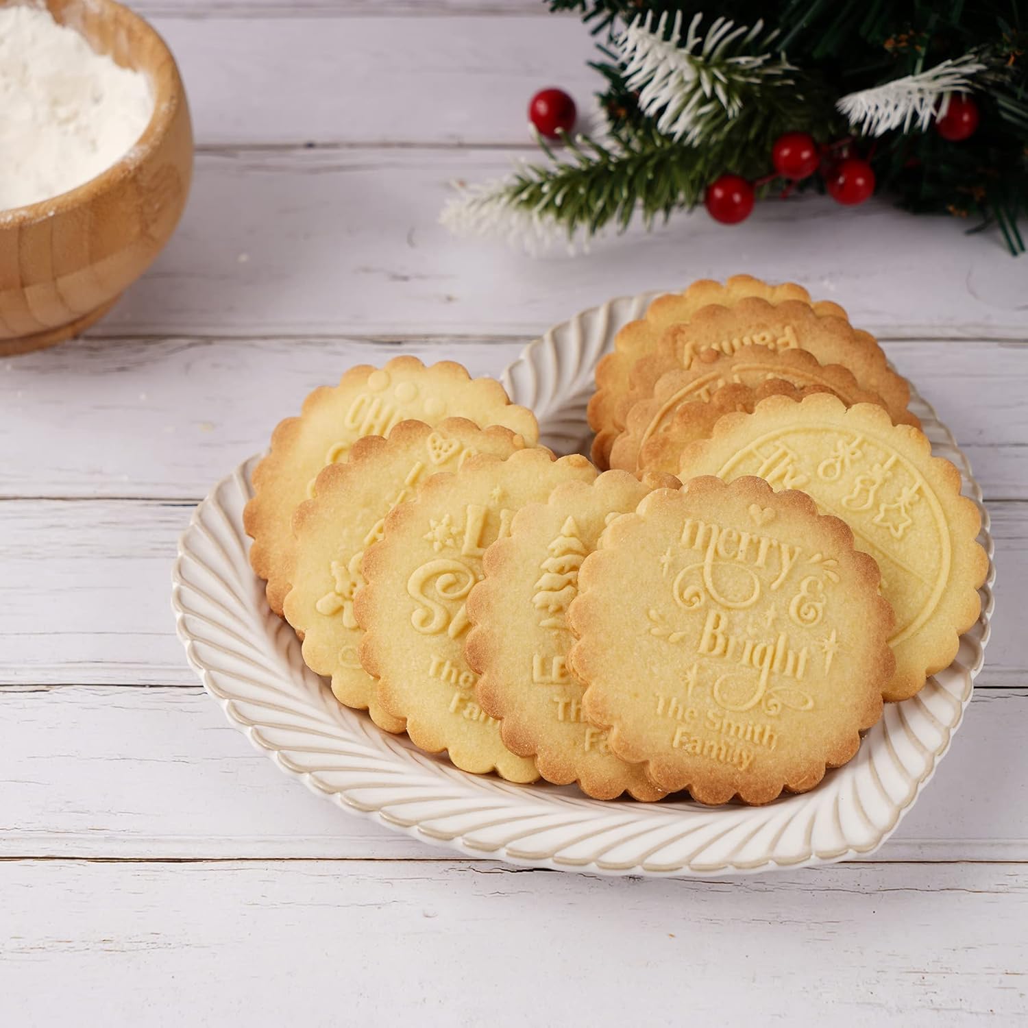 Personalized Family Name Cookie Stamp with Merry Christmas Pattern