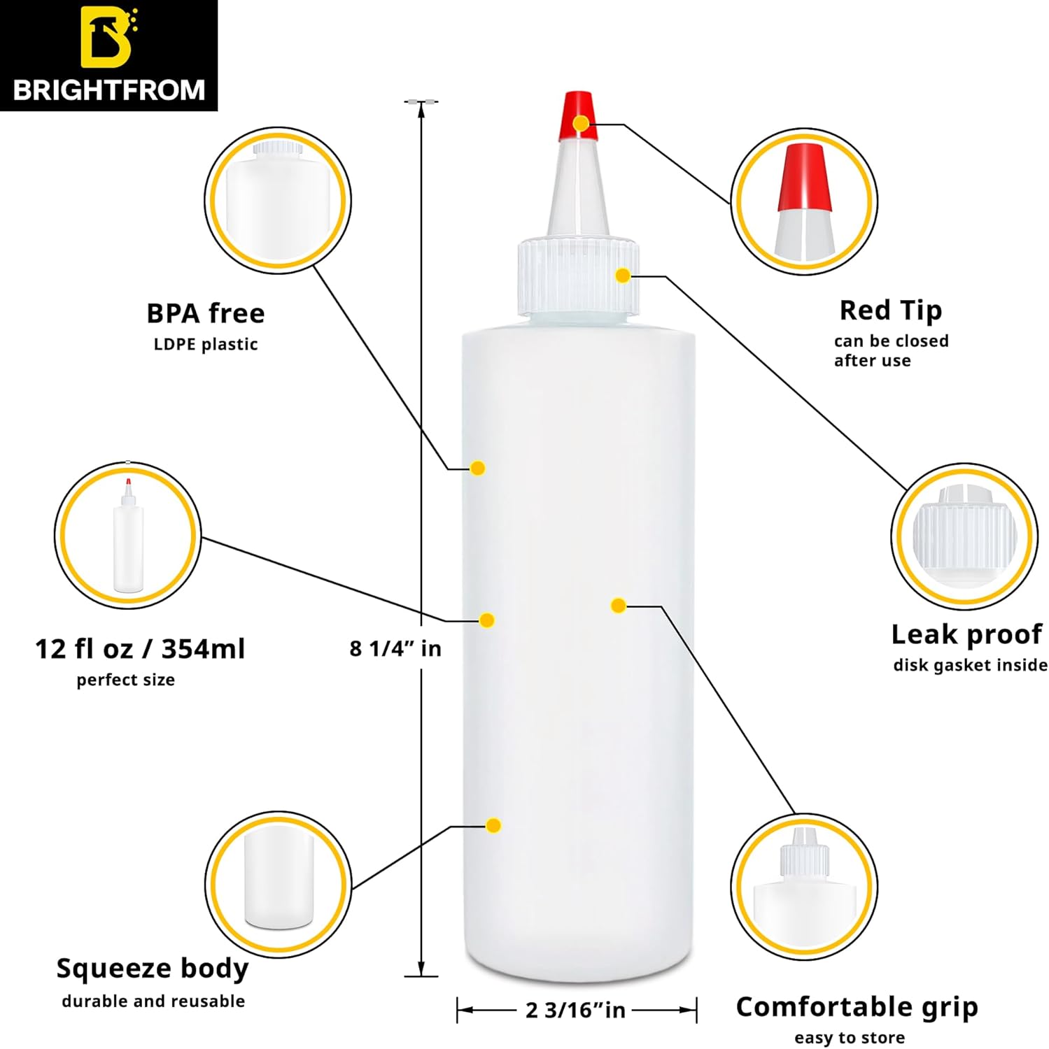 BRIGHTFROM 12 oz Condiment Squeeze Bottles Set of 2