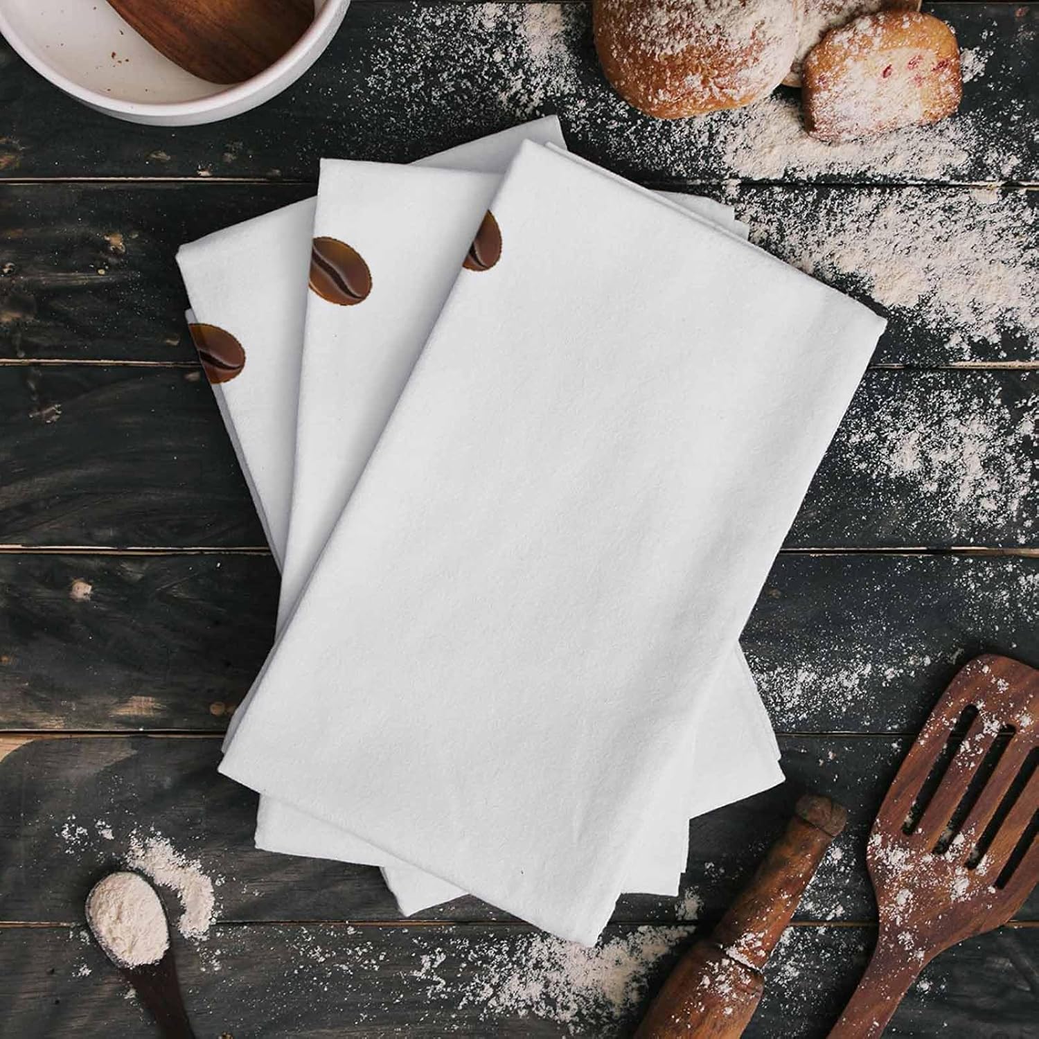 ZOE GARDEN Retro Coffee Dish Towels 4-Pack Brown White 18x28