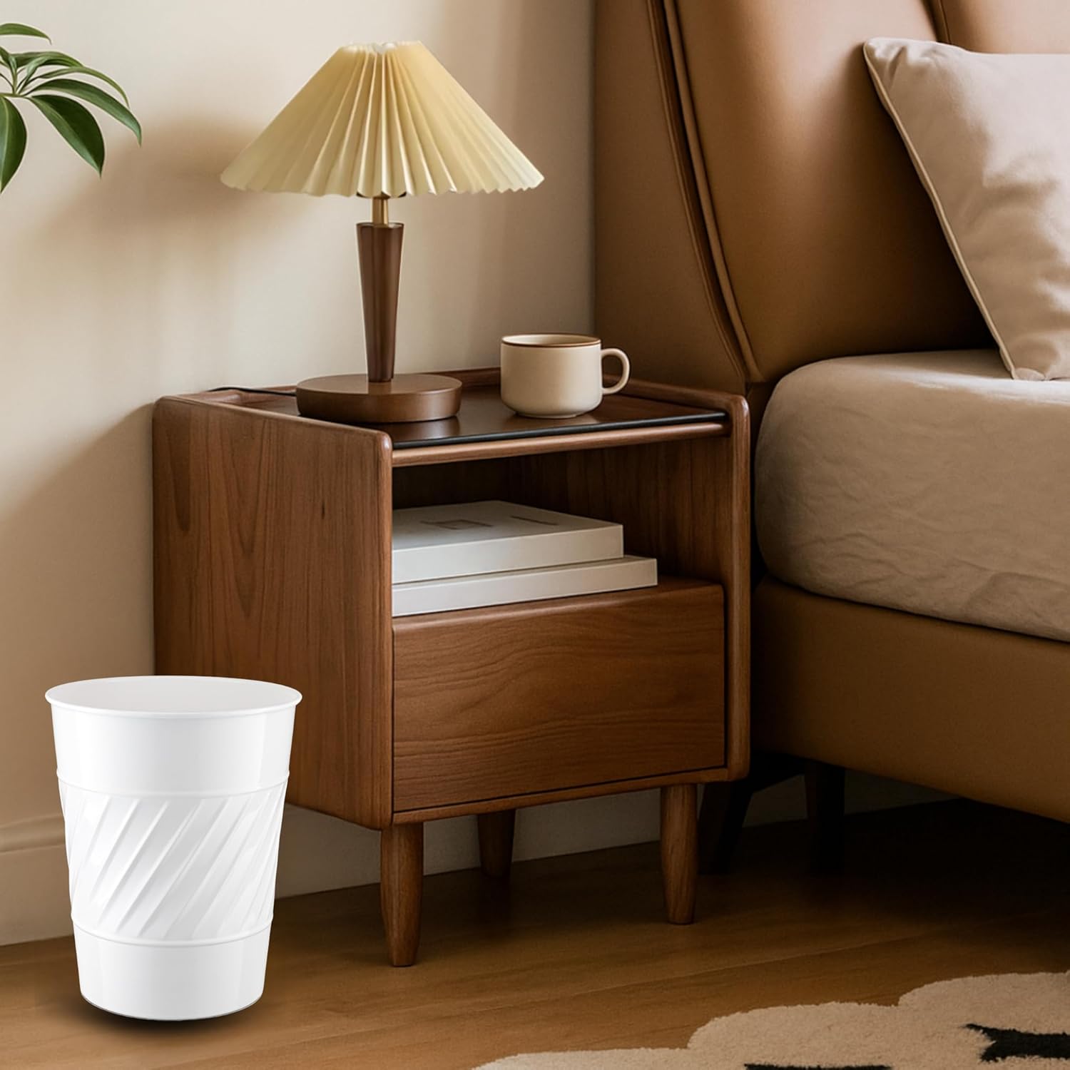 Monarch Abode White Wave Embossed Metal Trash Can 1