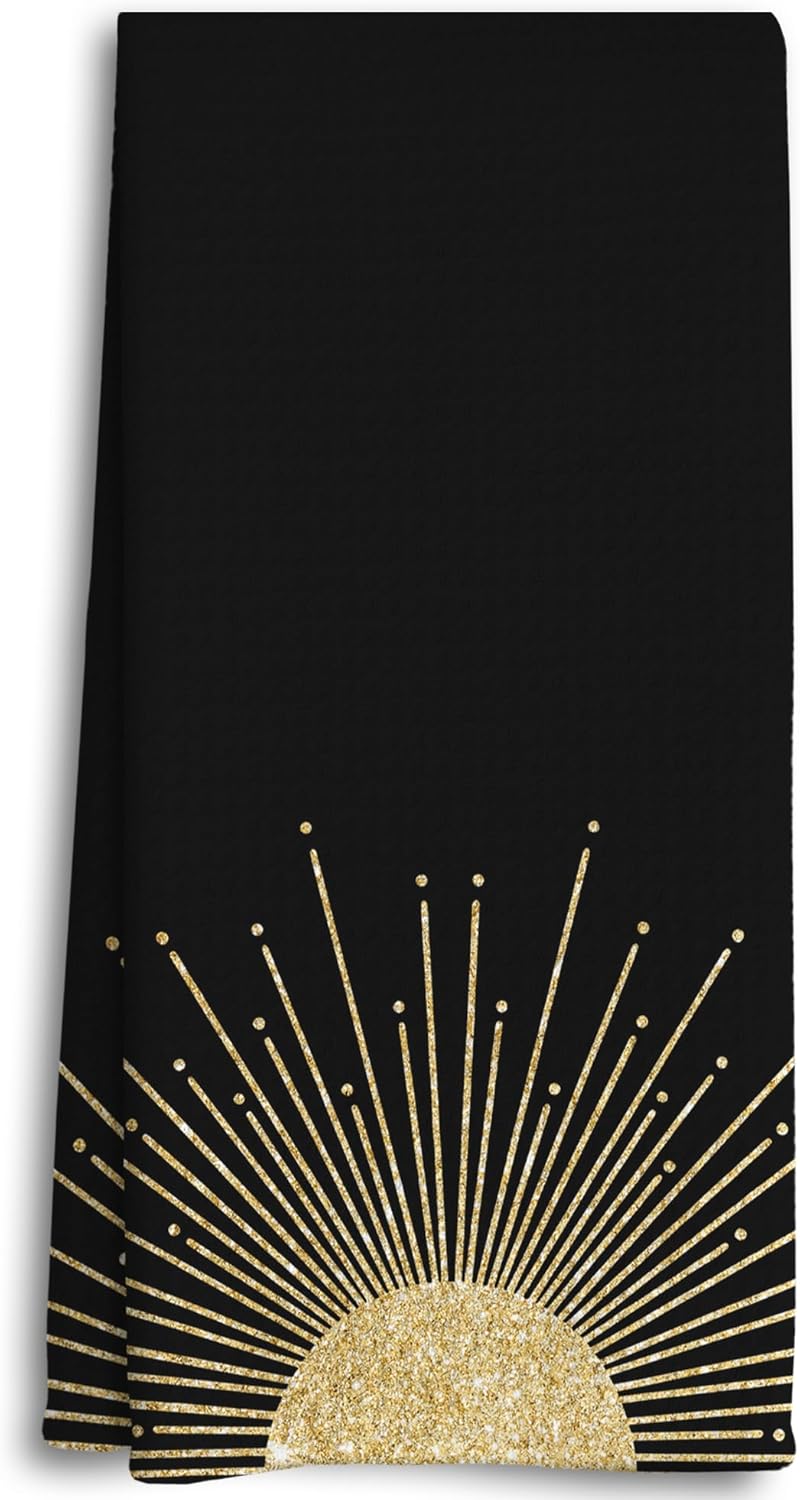 Dwept Abstract Boho Golden Sun Dish Towel 16x24 Inches