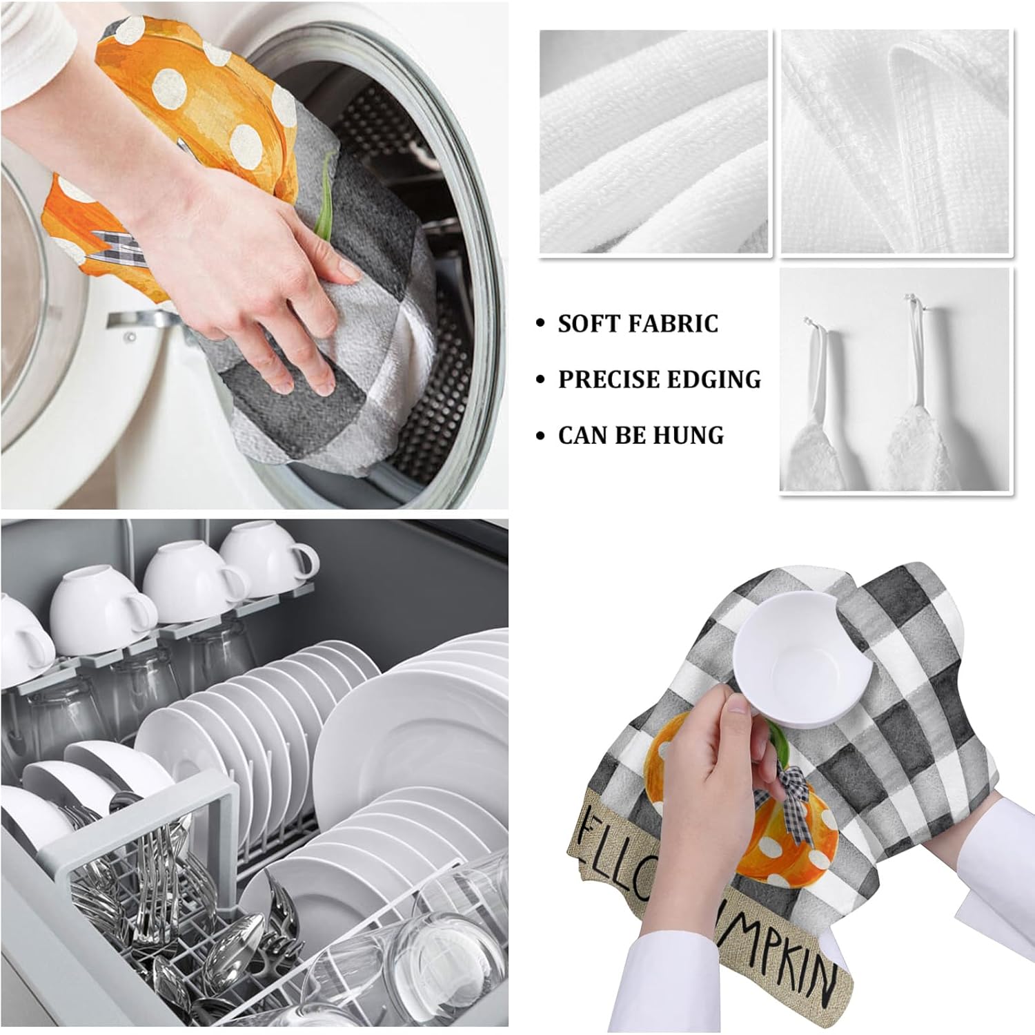 ZOE GARDEN Pumpkin Plaid Kitchen Towel 18x28 Quick Dry Durable