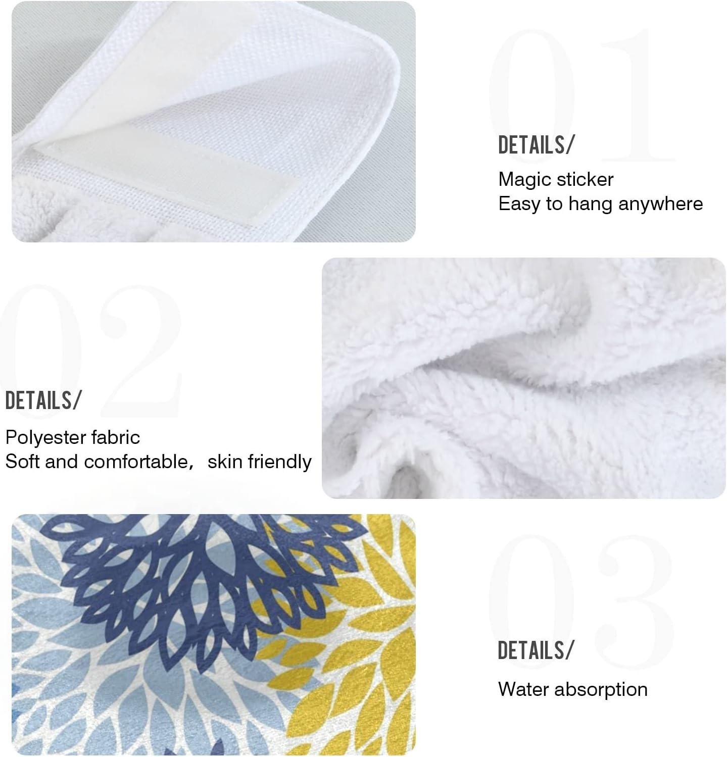 Kcldeci Dahlia Floral Hanging Kitchen Towels Set 2 Pcs