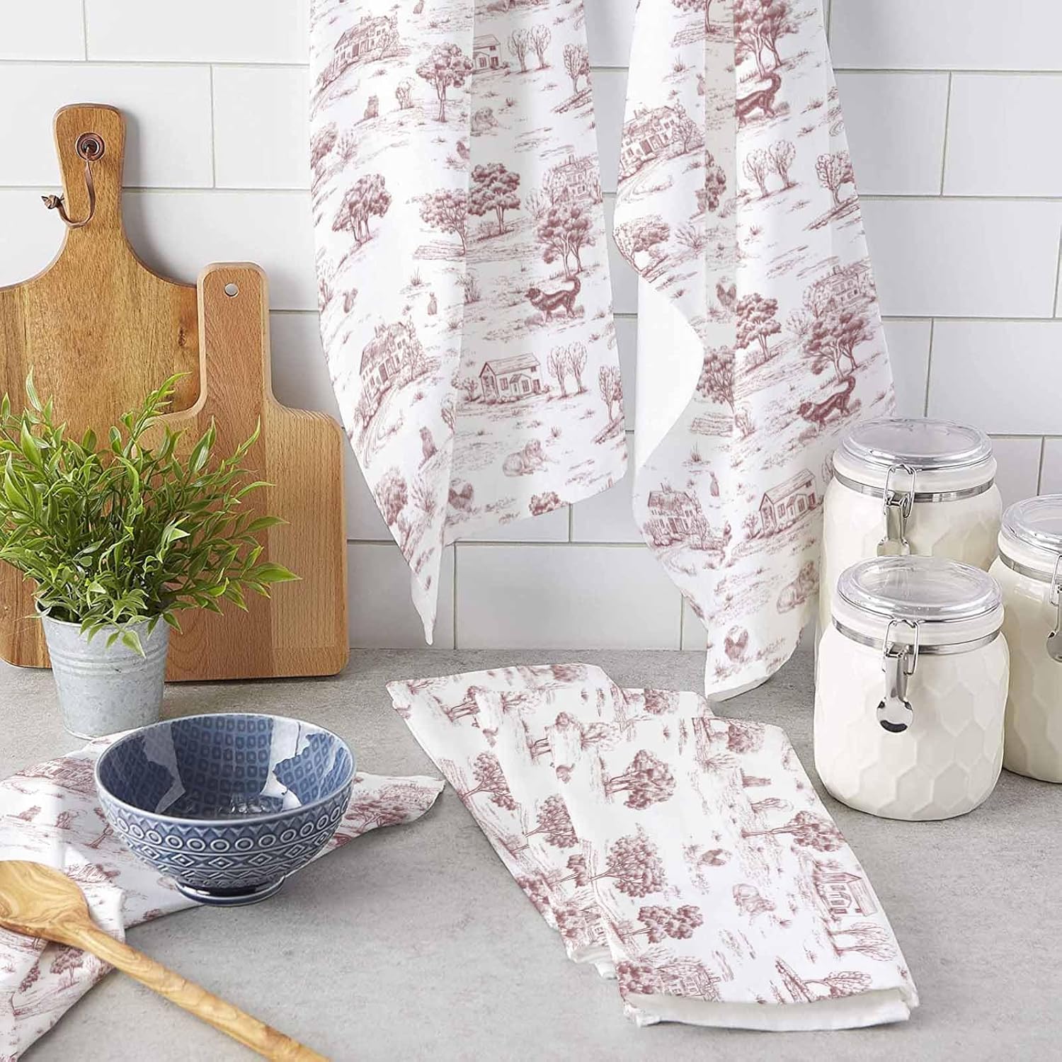 ZOE GARDEN 2-Pack Farmhouse Red Brown Kitchen Towels