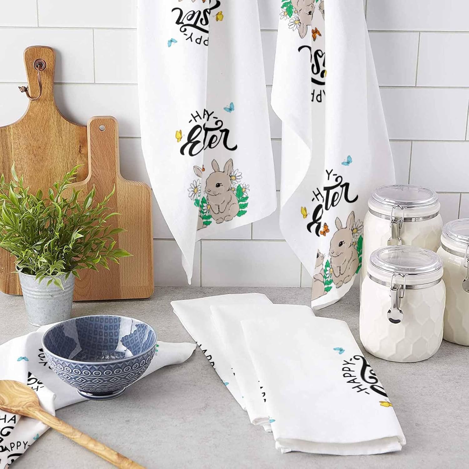 ZOE GARDEN Easter Brown Bunny Kitchen Towels 4-PC 18x28
