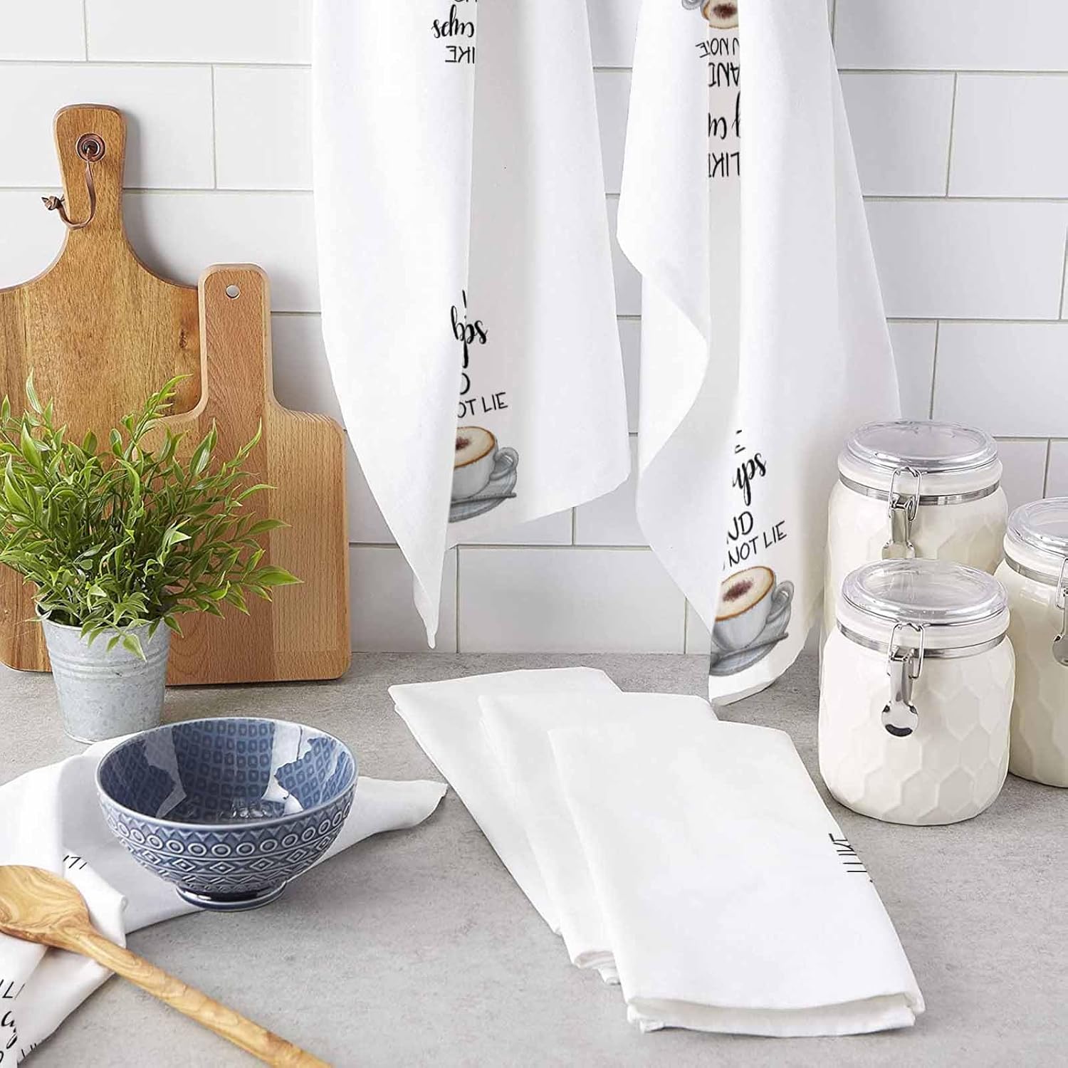 ZOE GARDEN Coffee Cup Kitchen Towels - 18x28 White Coffee Cake Dessert Theme