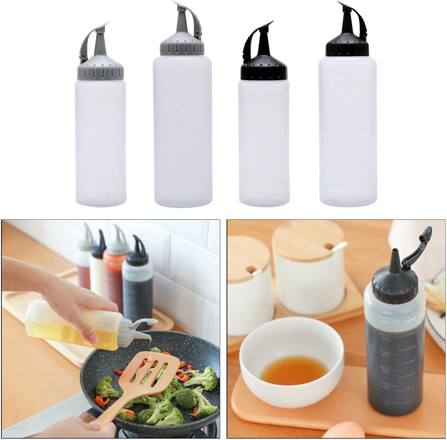Duiaynke 4 Pack Condiment Squeeze Bottles with Leakproof Lid and Precision Tip