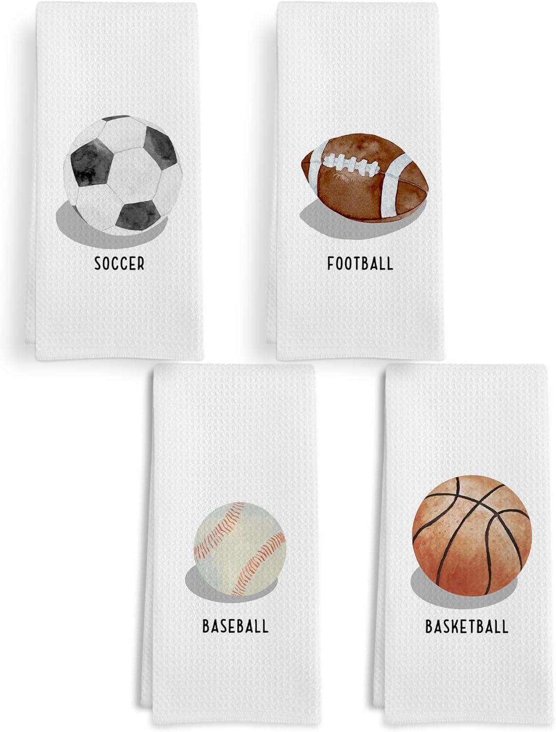 Boys Sports Towels Set of 4 - Basketball Soccer Baseball Football 16x24 Inch